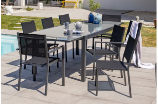 Ensemble table et chaises de jardin en alu/verre pour 8 personnes DCB Garden TOLEDE gris anthracite