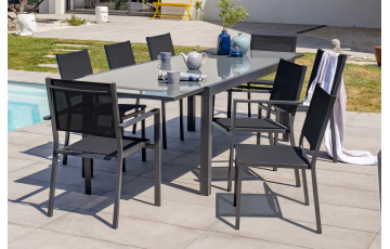 Ensemble table et chaises de jardin en alu/verre pour 8 personnes DCB Garden TOLEDE gris anthracite
