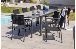 Ensemble table et chaises de jardin en alu/verre pour 10 personnes DCB Garden TOLEDE gris anthracite