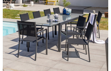 Ensemble table et chaises de jardin en alu/verre pour 10 personnes DCB Garden TOLEDE gris anthracite