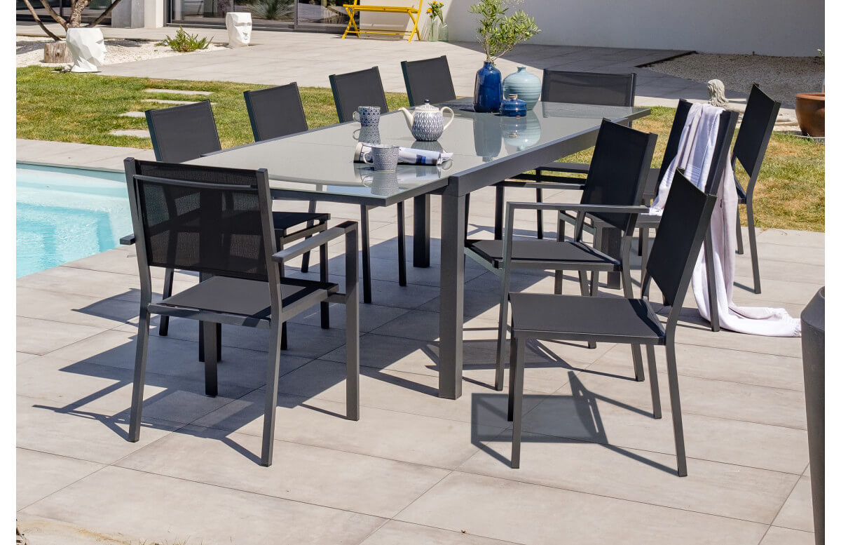 Table de jardin extensible 10 places Verona (280 x 95 cm) - Gris anthracite