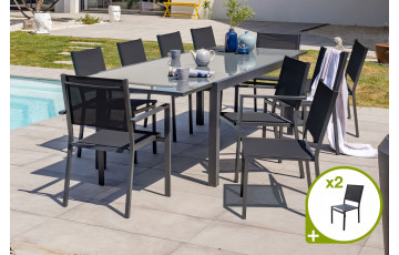 Ensemble table et chaises de jardin en alu/verre pour 12 personnes DCB Garden TOLEDE gris anthracite