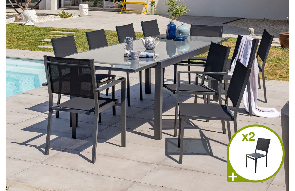 Ensemble table et chaises de jardin en alu/verre pour 12 personnes DCB Garden TOLEDE gris anthracite