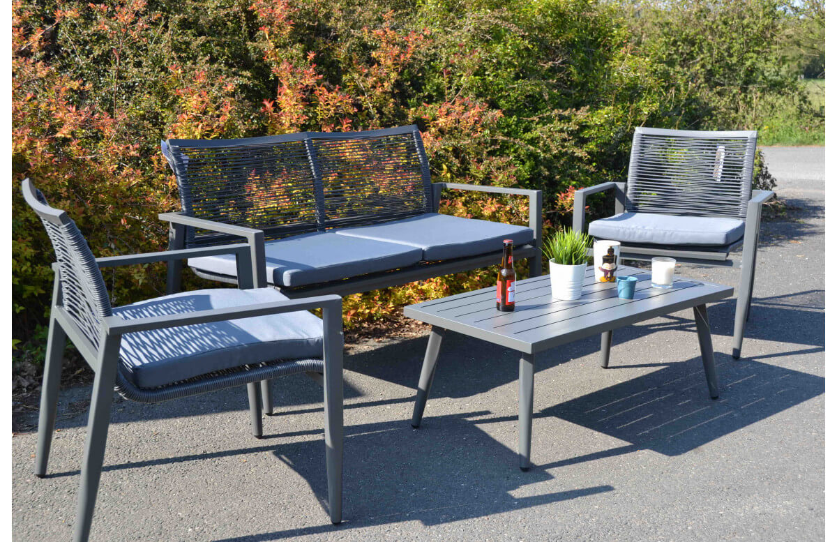 Salon de jardin en aluminium Cassis anthracite 4 personnes - Mon Jardin Cosy