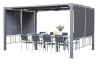 Pergola 4x3m à double toit coulissant et rideaux latéraux anthracite