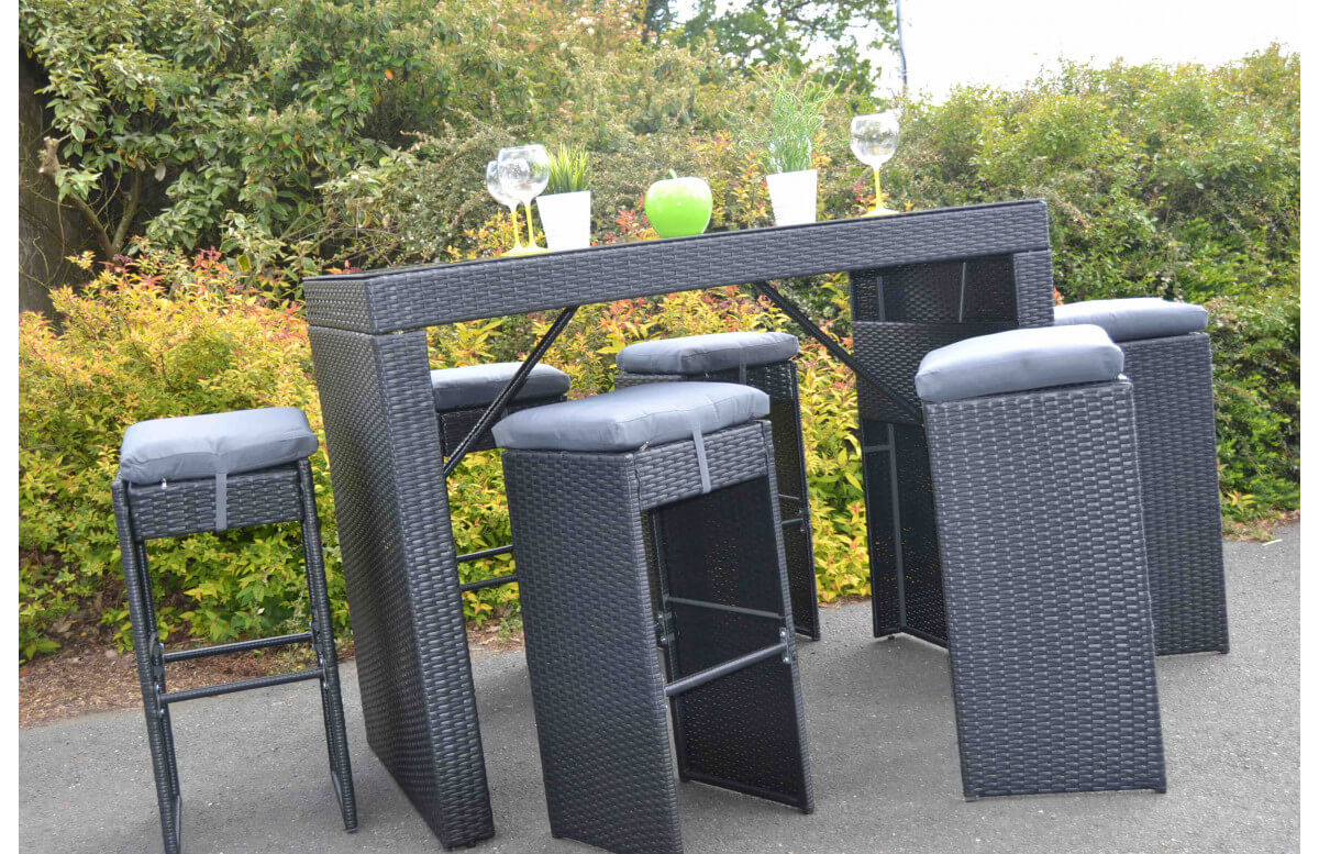 Ensemble bar haut et tabourets de jardin 6 personnes Calvi anthracite