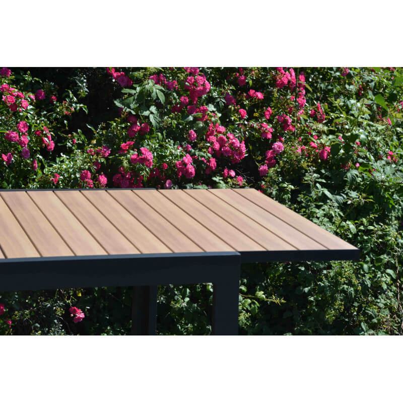 Table de jardin extensible en aluminium coloris imitation teck et