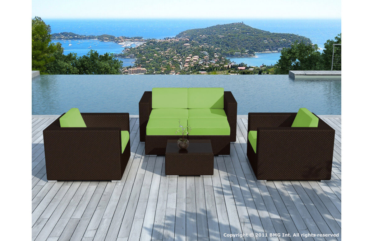 Salon de jardin design bas chocolat 6 personnes DELORM Salon de jardin design bas chocolat 6 personnes DELORM