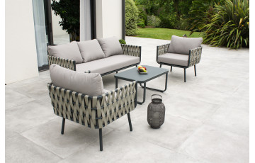 Salon de jardin design bas en aluminium Paris Garden 5 places gris ANTIBES