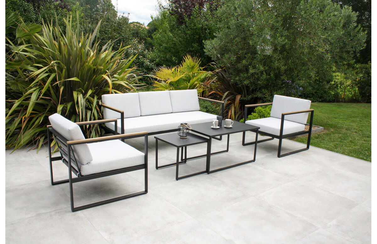 Salon de jardin bas nordique LUCCA en acier inoxydable 5 personnes DCB GARDEN