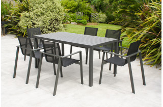 Ensemble table et fauteuils de jardin 6 personnes en aluminium anthracite DCB Garden MIAMI