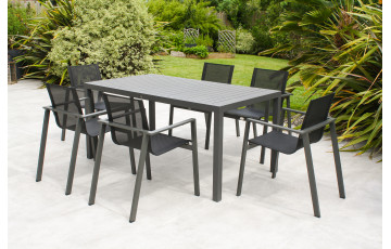 Ensemble table et fauteuils de jardin 6 personnes en aluminium anthracite DCB Garden MIAMI