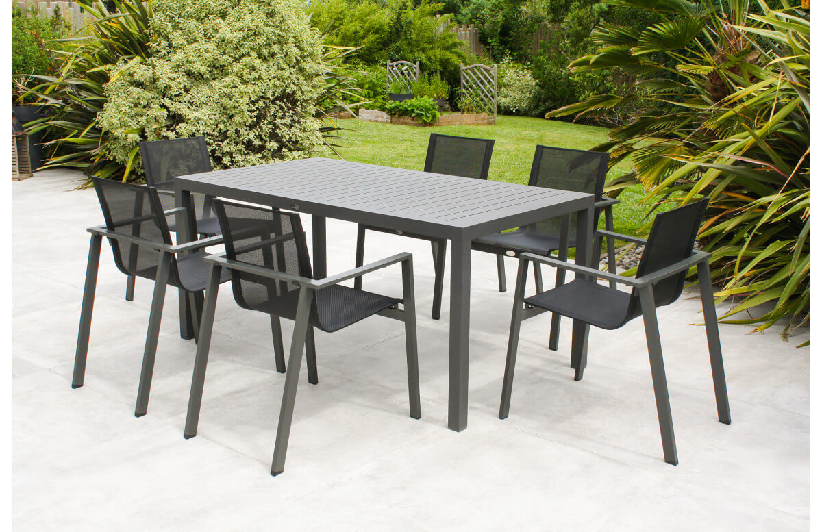 Ensemble table et fauteuils de jardin 6 personnes en aluminium anthracite DCB Garden MIAMI