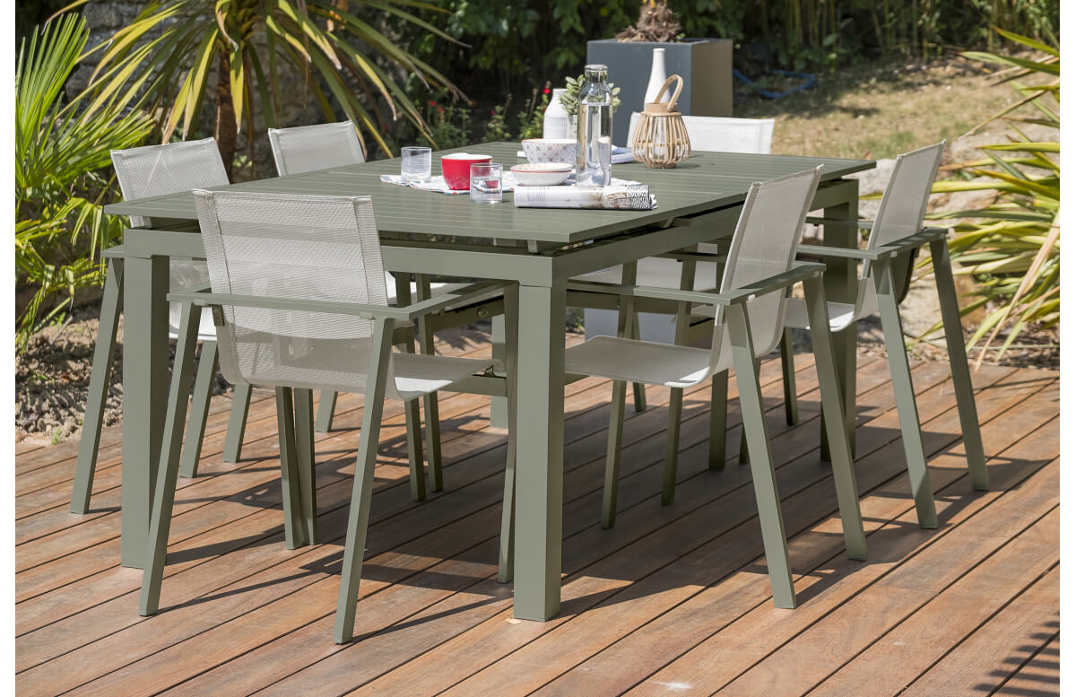 Ensemble table et fauteuils de jardin avec rallonge 6 personnes DCB Garden MIAMI