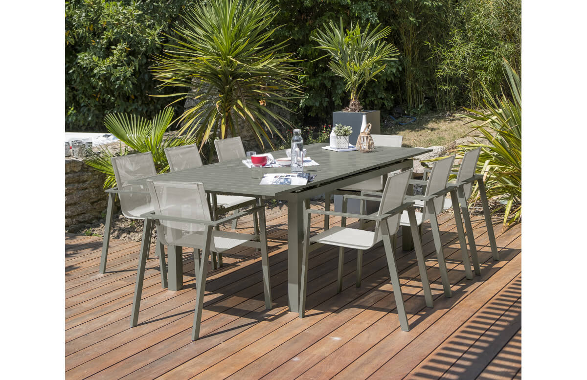 Ensemble table et fauteuils de jardin avec rallonge 8 personnes DCB Garden MIAMI