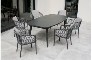 Ensemble table extensible et fauteuils de jardin PILAT en aluminium Anthracite 6 personnes PARIS GARDEN