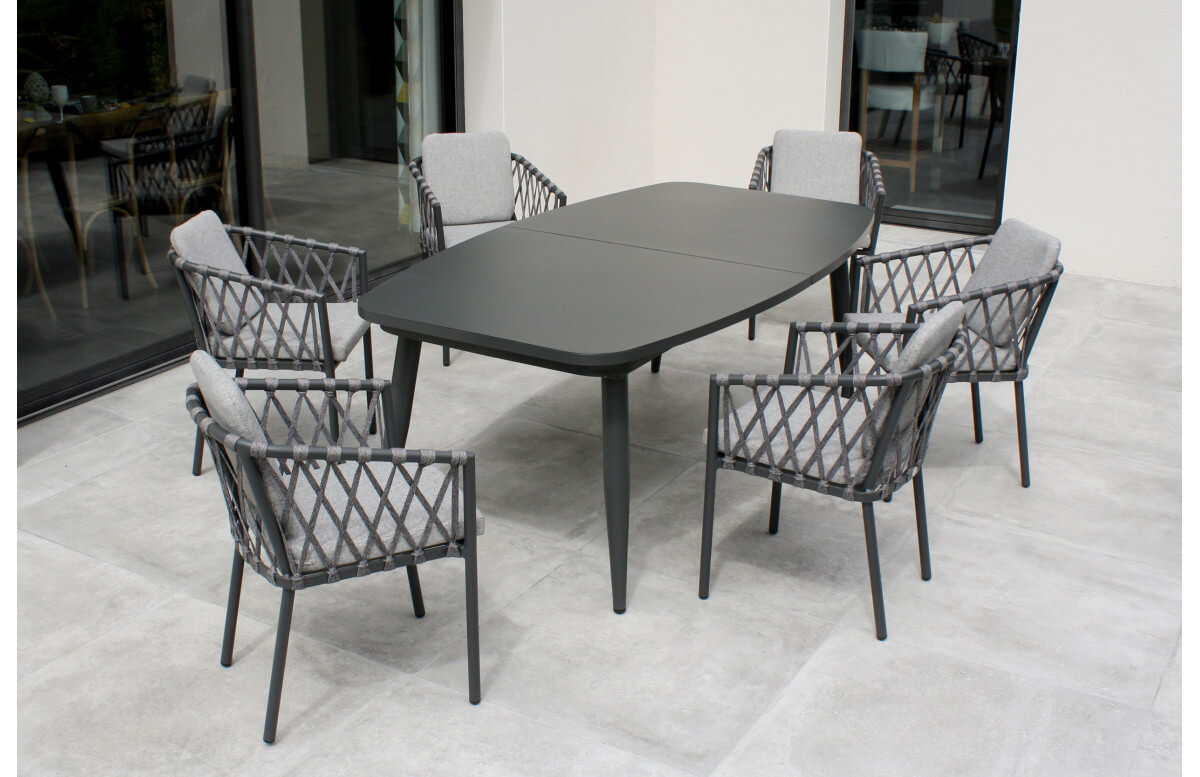 Ensemble table extensible et fauteuils de jardin PILAT en aluminium Anthracite 6 personnes PARIS GARDEN