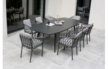 Ensemble table extensible et fauteuils de jardin PILAT en aluminium Anthracite 8 personnes PARIS GARDEN