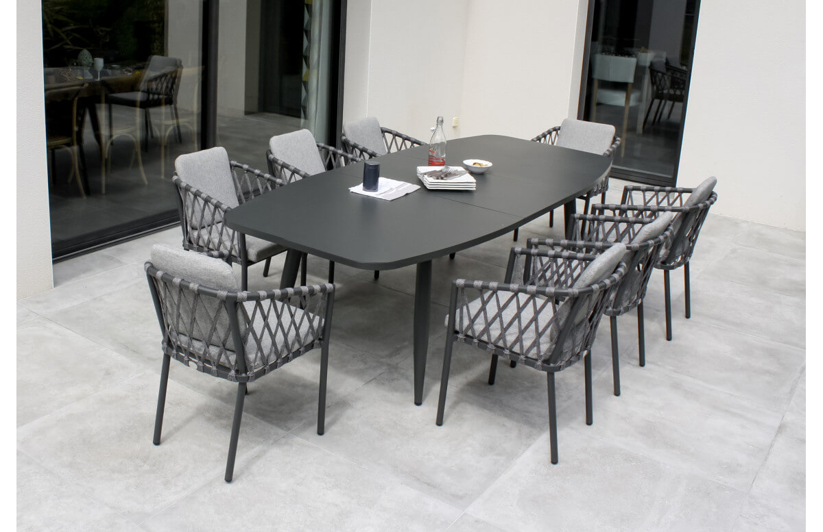 Salon de jardin aluminium textilène extensible gris 8 personnes