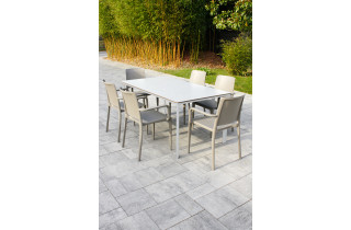 Ensemble table et fauteuils empilables de jardin 6 personnes Ezpeleta Meet-Hall