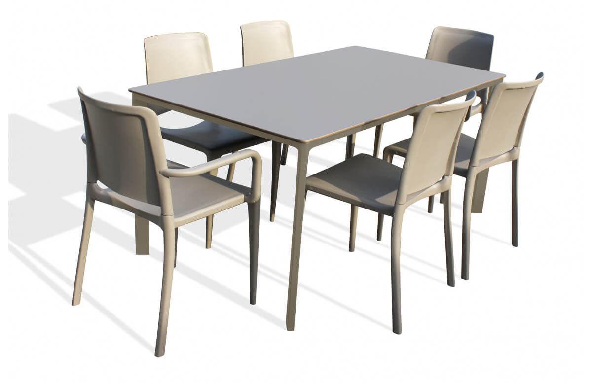 Ensemble table et chaises empilables de jardin 6 personnes Ezpeleta Meet-Hall