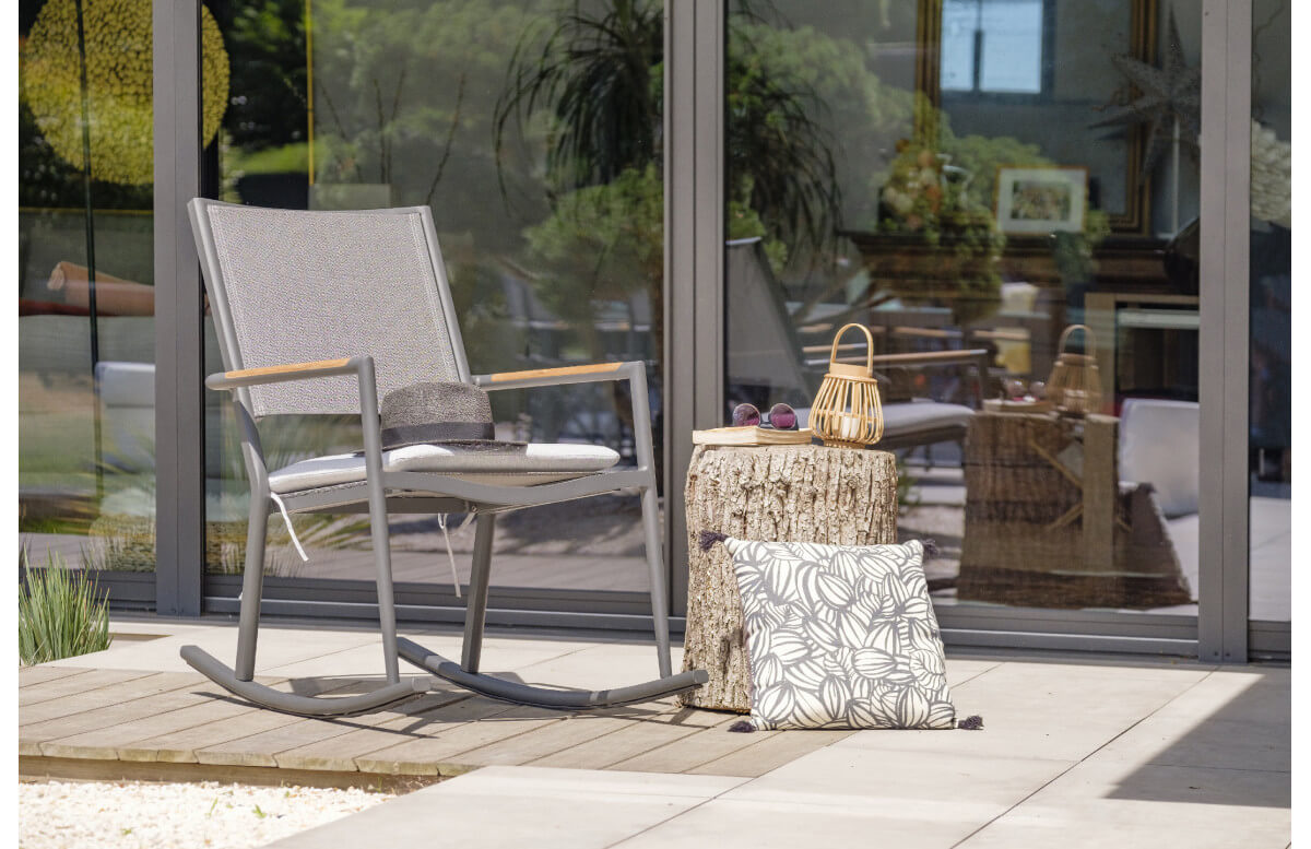 Rocking chair de jardin HONFLEUR en aluminium et textilène Anthracite PARIS GARDEN