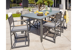 Ensemble table extensible et fauteuils de jardin pliants 6 personnes en aluminium & HPL Paris Garden HONFLEUR