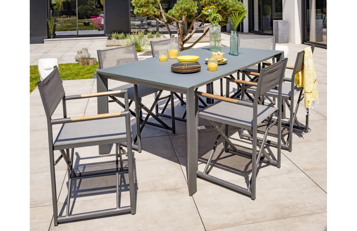 Ensemble table extensible et fauteuils de jardin pliants 6 personnes en  aluminium & HPL Paris Garden