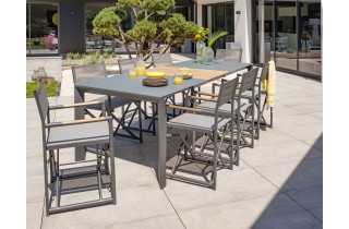 Ensemble table extensible et fauteuils de jardin pliants 8 personnes en aluminium & HPL Paris Garden HONFLEUR