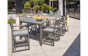 Ensemble table extensible et fauteuils de jardin pliants 8 personnes en aluminium & HPL Paris Garden HONFLEUR