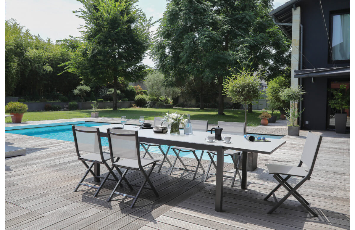 Table de jardin extensible en aluminium et verre 8-12 personnes - ELISE - Alizé