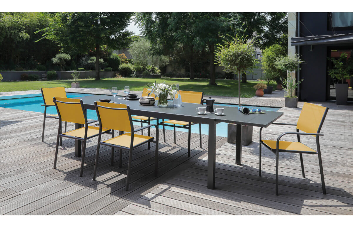 Table de jardin extensible en aluminium et verre 8-12 personnes - ELISE - Alizé