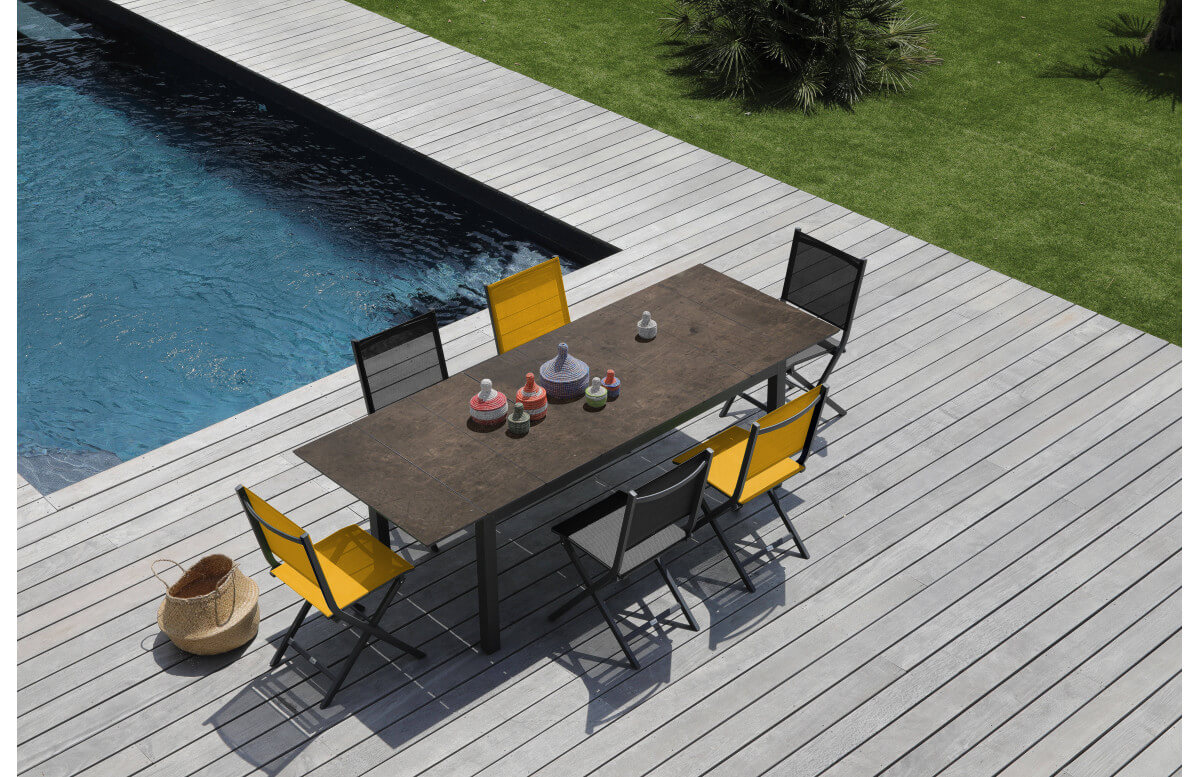 Table de jardin extensible en aluminium et HPL 8-10 personnes - TAHAA - Alizé Table de jardin extensible en aluminium et HPL 8-10 personnes - TAHAA - Alizé
