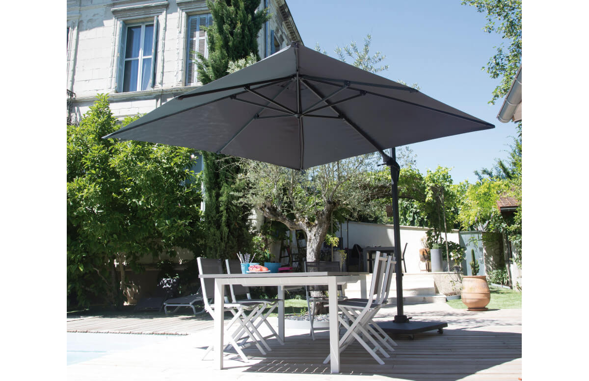 Parasol de jardin carré déporté inclinable 300X300 en aluminium et polyester - Alizé