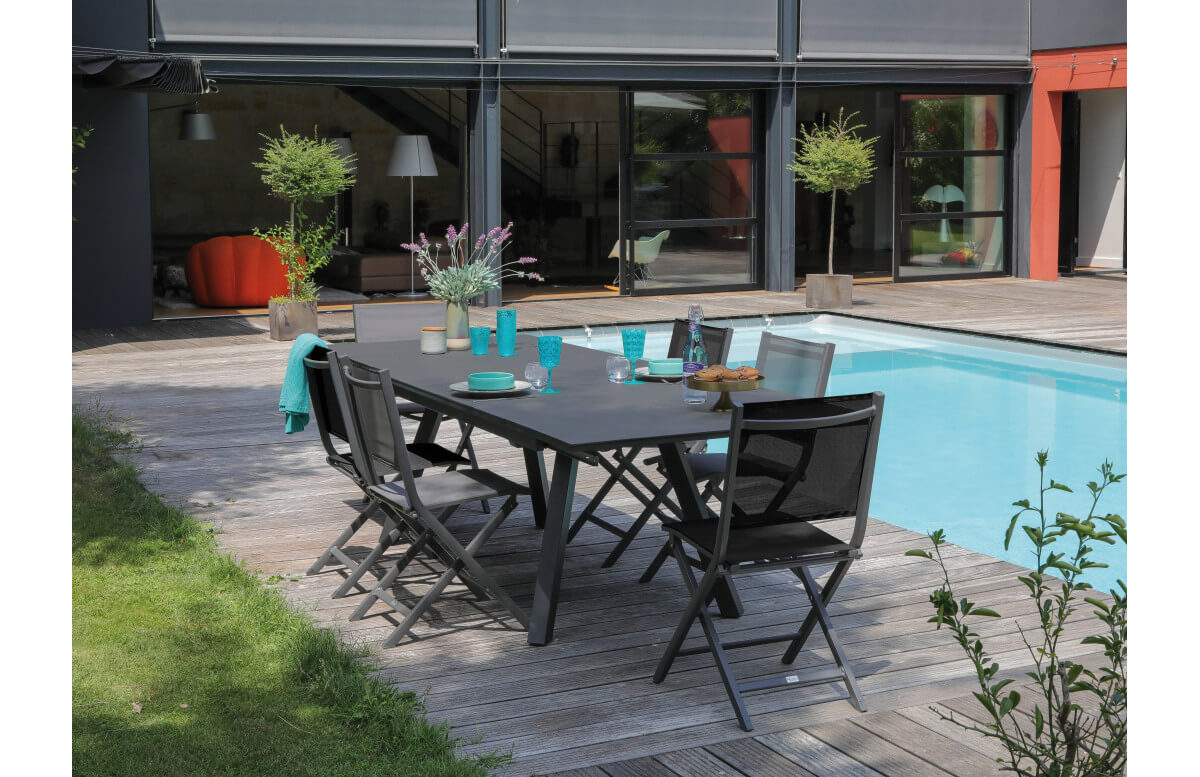 Table de jardin extensible en aluminium et verre 10-14 personnes - AGRA graphite - Alizé