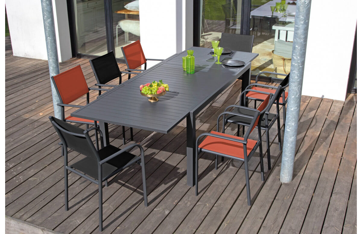 Table de jardin extensible en aluminium 8-12 personnes - ALICE graphite - Alizé