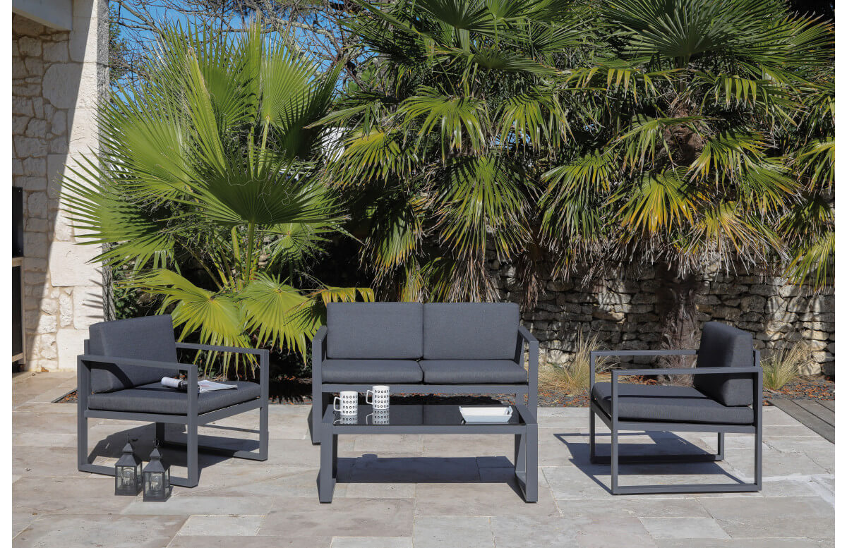 Salon de jardin bas en aluminium 4 personnes - MALI gris - Alizé