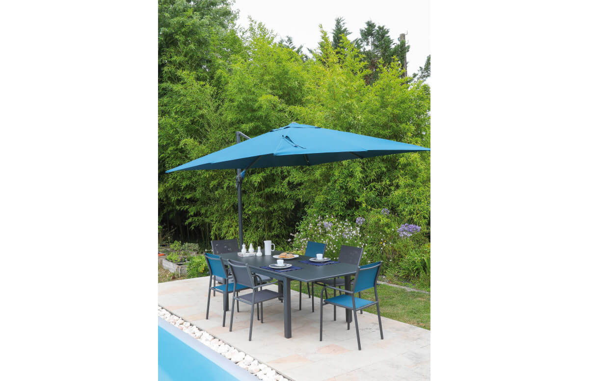 Parasol de jardin rond déporté en acier et polyester - Alizé