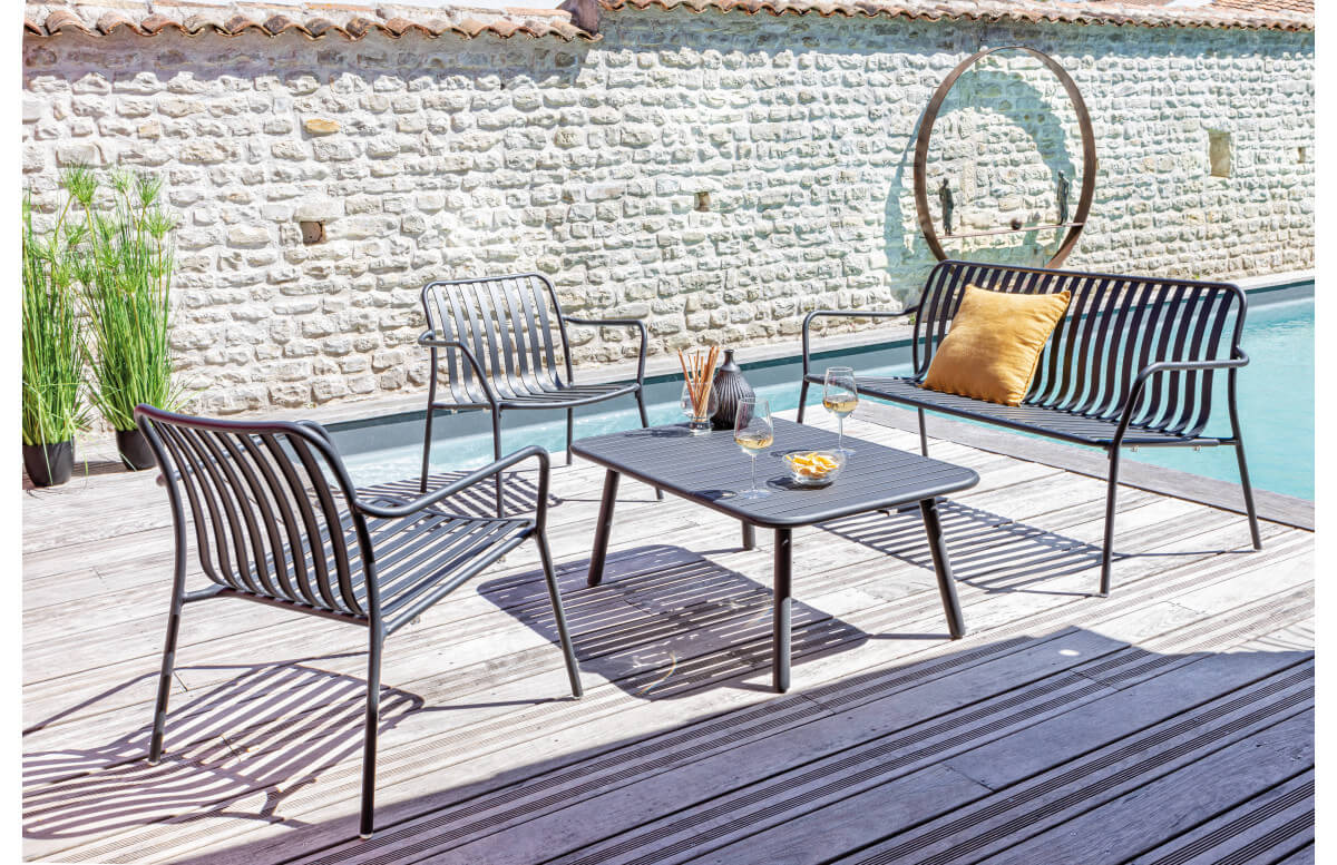 Salon de jardin bas empilable en aluminium 4 personnes - BITTI - ProLoisirs