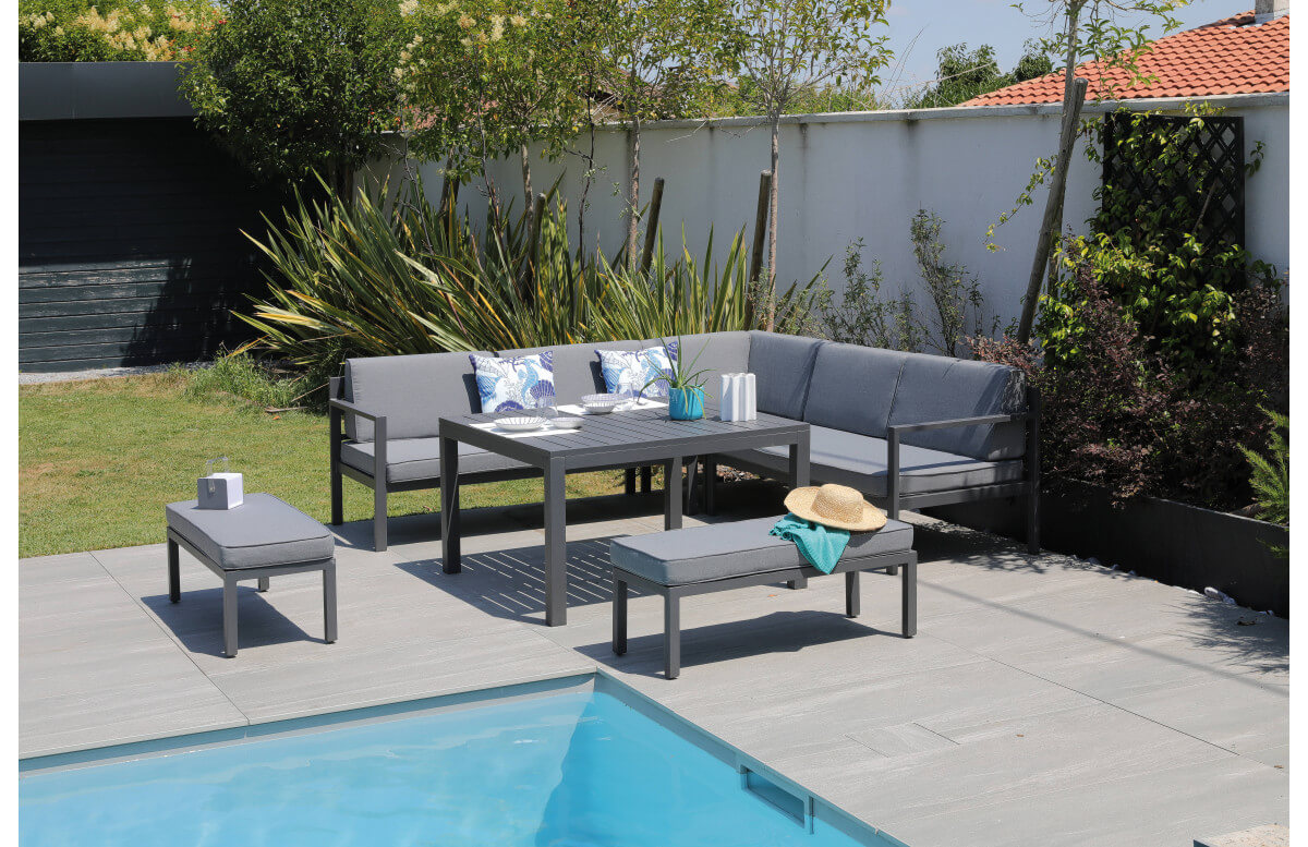 Salon de jardin bas multi-positions en aluminium 6-8 personnes - ROYAN II gris - ProLoisirs