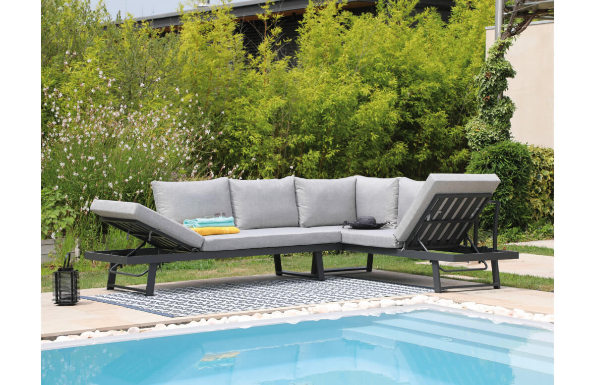 Bain de soleil pliant en aluminium 3 personnes - MODULO graphite - ProLoisirs