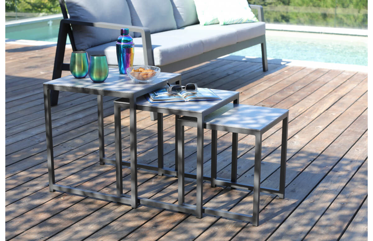 Table gigogne de jardin empilable en aluminium gris - ProLoisirs