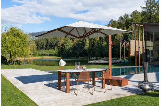 Parasol de jardin carré déporté inclinable avec ressort gaz Pan 2m50 - Crema Outdoor