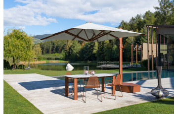 Parasol de jardin carré déporté inclinable avec ressort gaz Pan 2m50 - Crema Outdoor