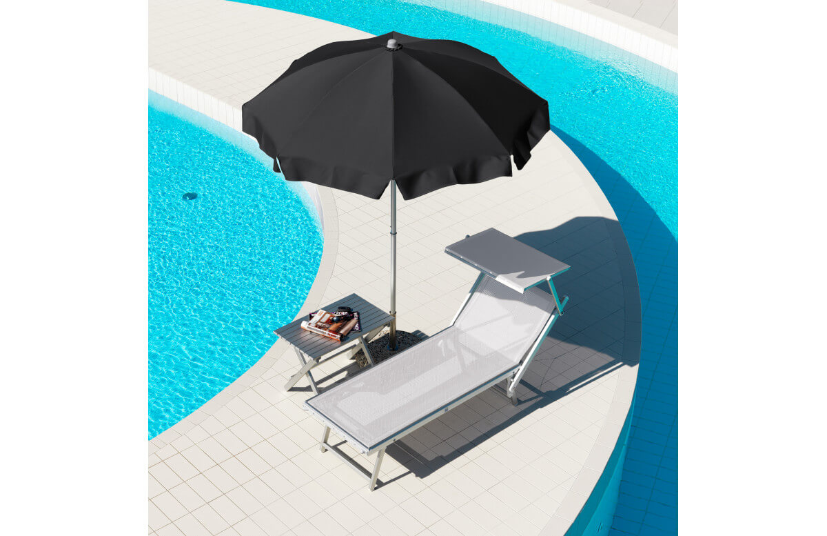 Bain de soleil design Ulisse VIP en aluminium et textilène avec brise soleil - Crema Outdoor