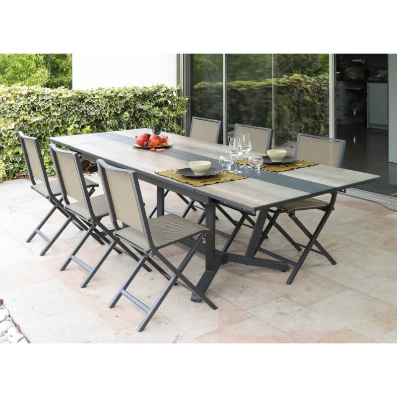 Table de jardin carrée 145 x 145 cm extensible avec 8 chaises