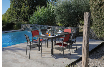 Ensemble table extensible et fauteuils empilables en aluminium et textilène 6 personnes - Genes/Duca - Alizé