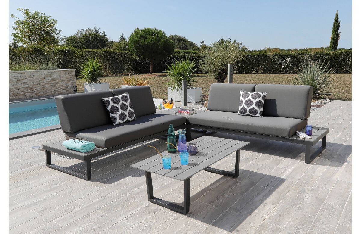 Salon de jardin bas en aluminium 4-6 personnes - STATEN graphite - ProLoisirs