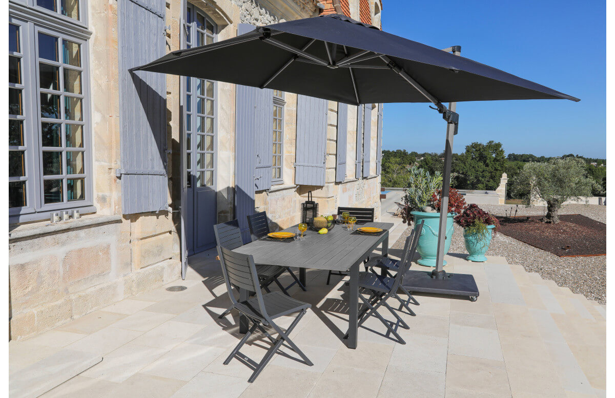 Parasol de jardin carré déporté inclinable 300X300 en aluminium et polyester - ProLoisirs