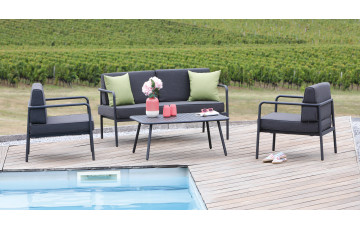 Salon de jardin bas empilable en aluminium 4 personnes - DUCA graphite - Alizé
